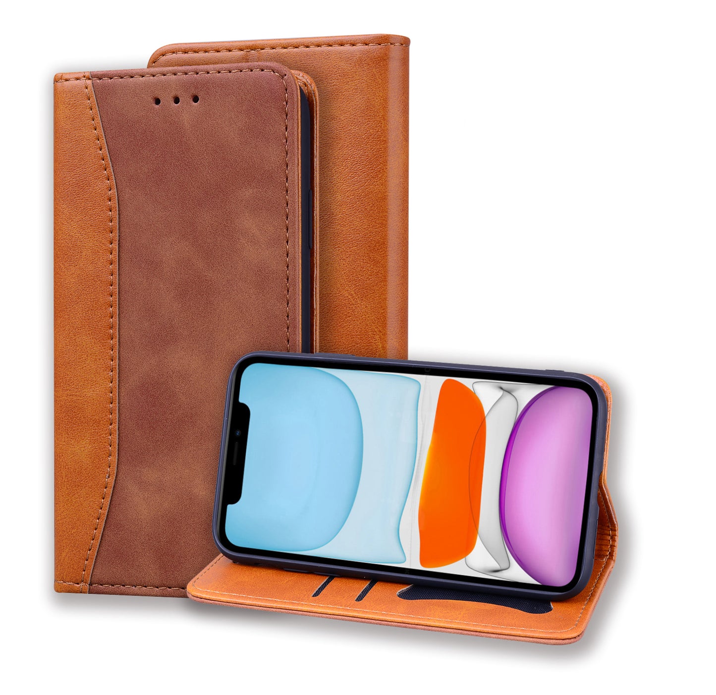 Business Stitching iPhone 12 Leather Case Homochromatic Retro Wallet Stand