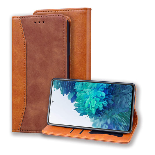 Business Stitching Galaxy S20 FE Leather Case Homochromatic Retro Wallet Stand