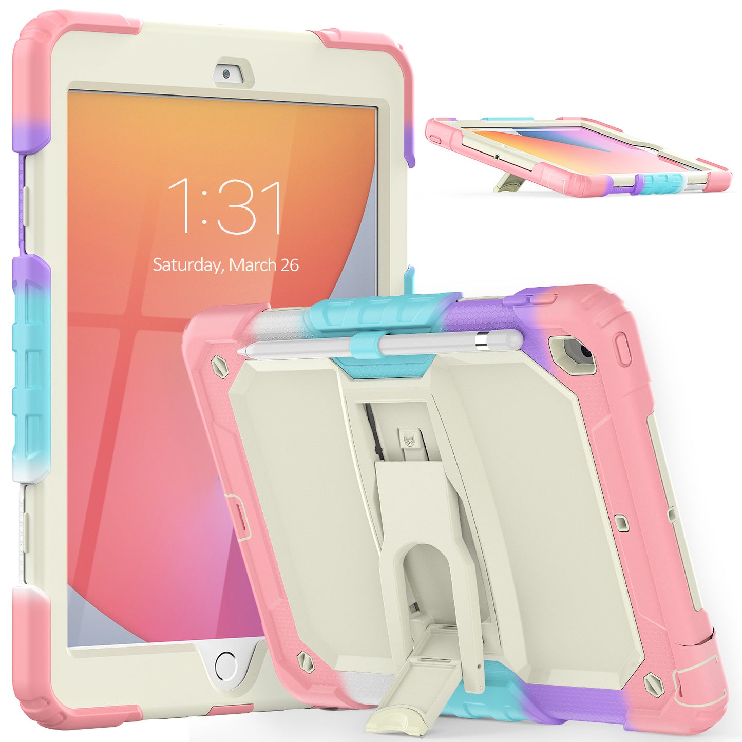 Kickstand iPad 7 Shockproof Case Built-in Screen Protector Shoulder Strap Detachable