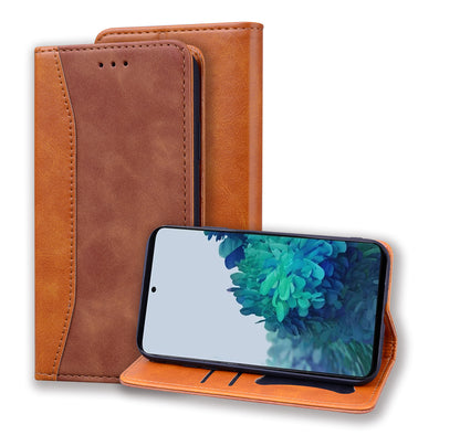 Business Stitching Galaxy S21 Leather Case Homochromatic Retro Wallet Stand