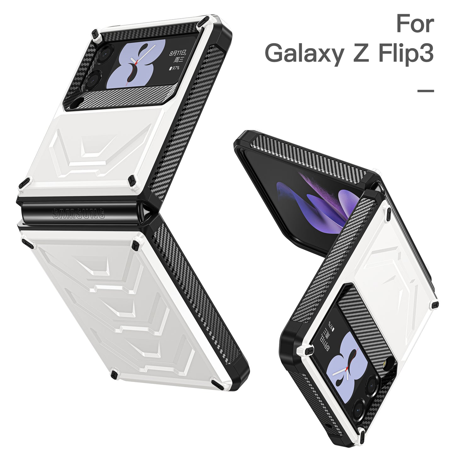 Mech King Galaxy Z Flip3 Case Full-Body Rugged Protection Mul-angele Kicktand