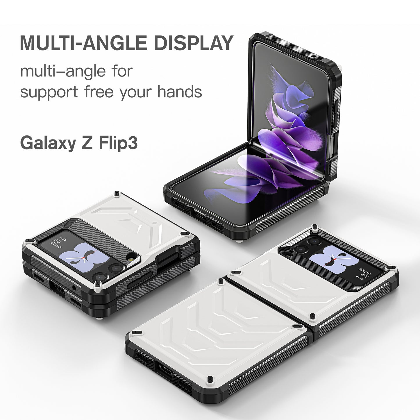 Mech King Galaxy Z Flip3 Case Full-Body Rugged Protection Mul-angele Kicktand