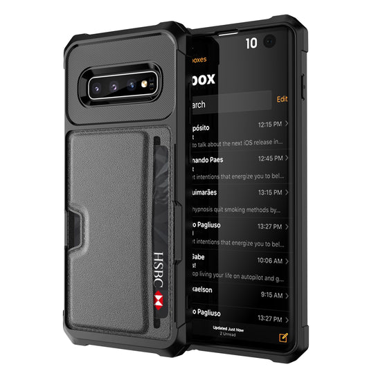 Car Magnetism Galaxy S10 TPU Cover with Leather Card Holder Slim