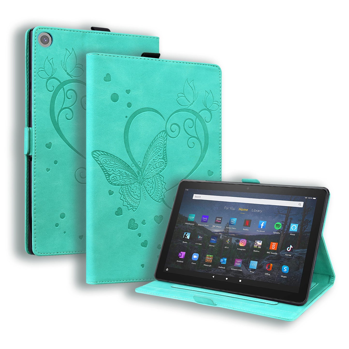 Love Butterfly Kindle Fire HD10 (2019) Grils Leather Case Embossing Wallet Flip Stand