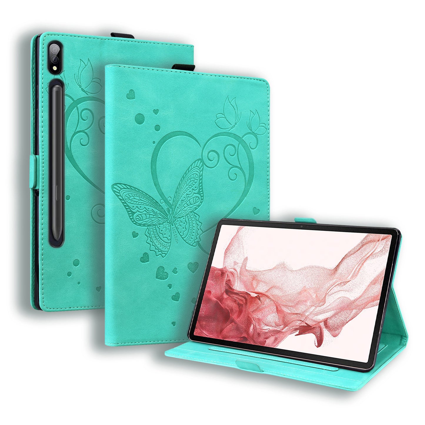 Love Butterfly Galaxy Tab S9 Ultra Grils Leather Case Embossing Wallet Flip Stand