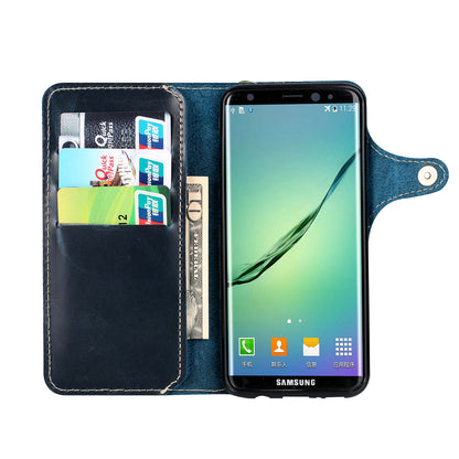 Waxed Cowhide Leather Galaxy S9+ Fastener Case Wallet Stand with Hand Strap