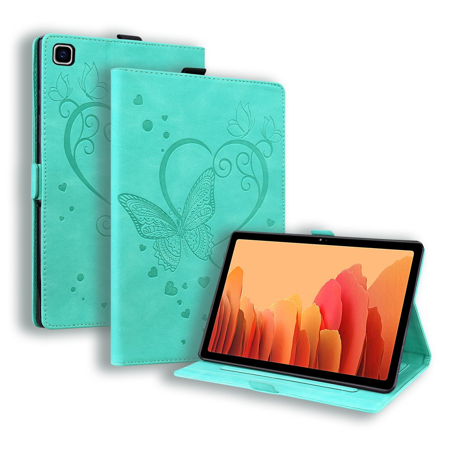 Love Butterfly Galaxy Tab A8 Grils Leather Case Embossing Wallet Flip Stand