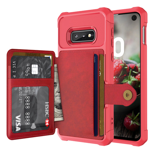 Built-in Metal Magnetic Iron Stand Galaxy S10e TPU Cover with Leather Card Holder Buckle