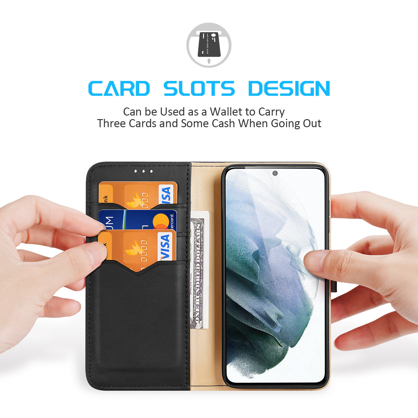 Hivo Magnetic Samsung Galaxy S21 FE Leather Case RFID Card Slots Magnetic Stand