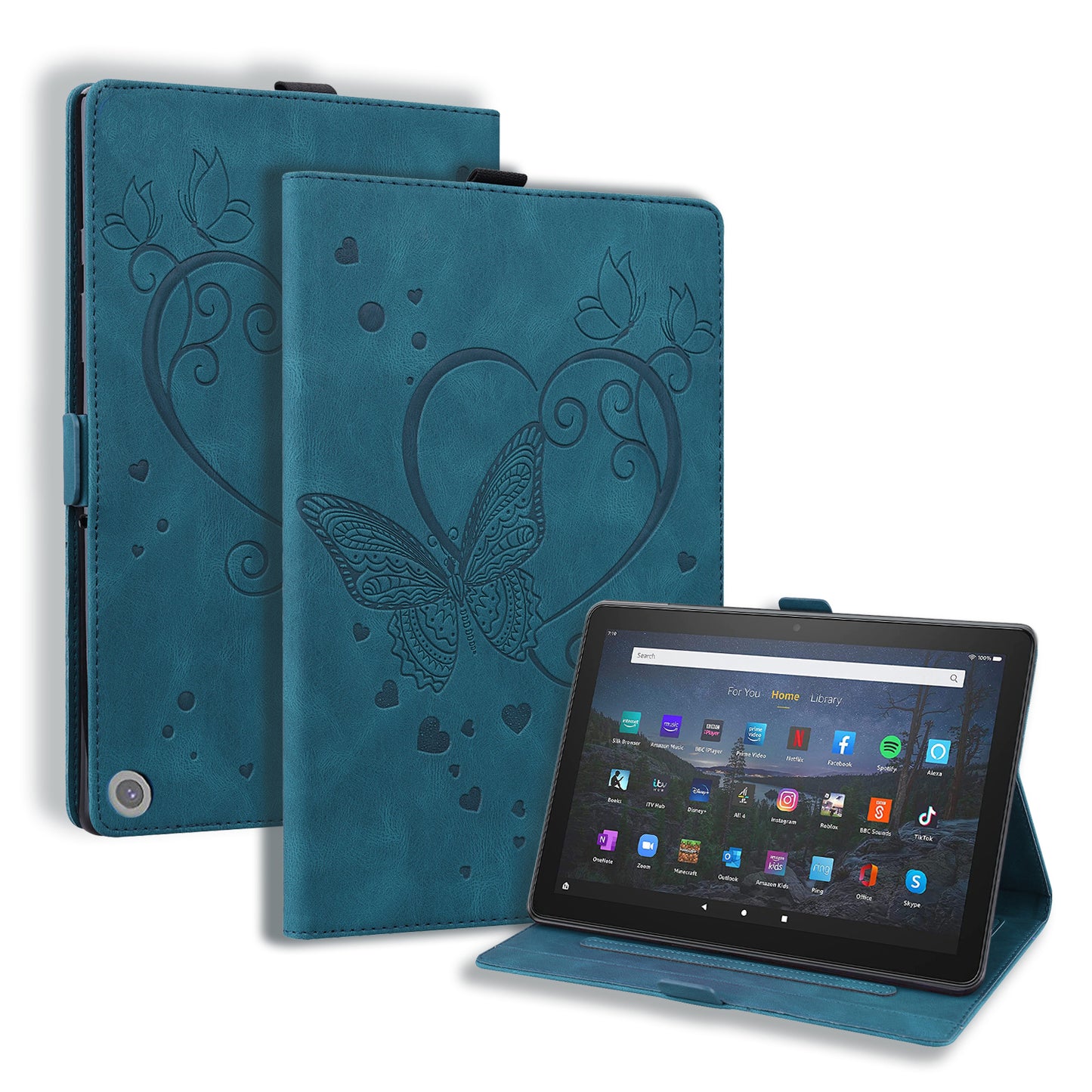 Love Butterfly Kindle Fire HD8 Plus (2020) Grils Leather Case Embossing Wallet Flip Stand