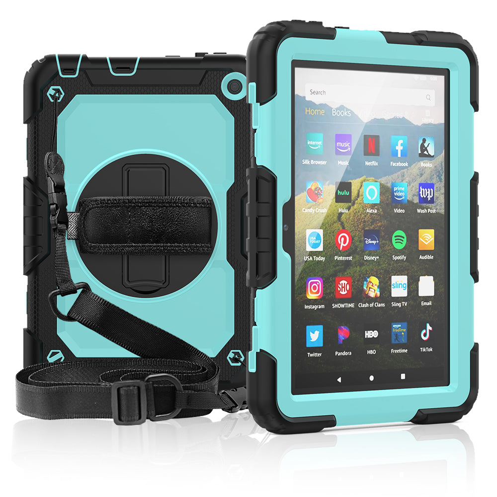 Tough Strap Kindle Fire HD 8 Plus 2020 Shockproof Case Built-in Screen Protector