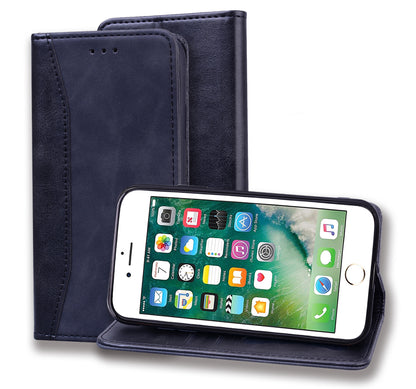 Business Stitching iPhone 8 Leather Case Homochromatic Retro Wallet Stand