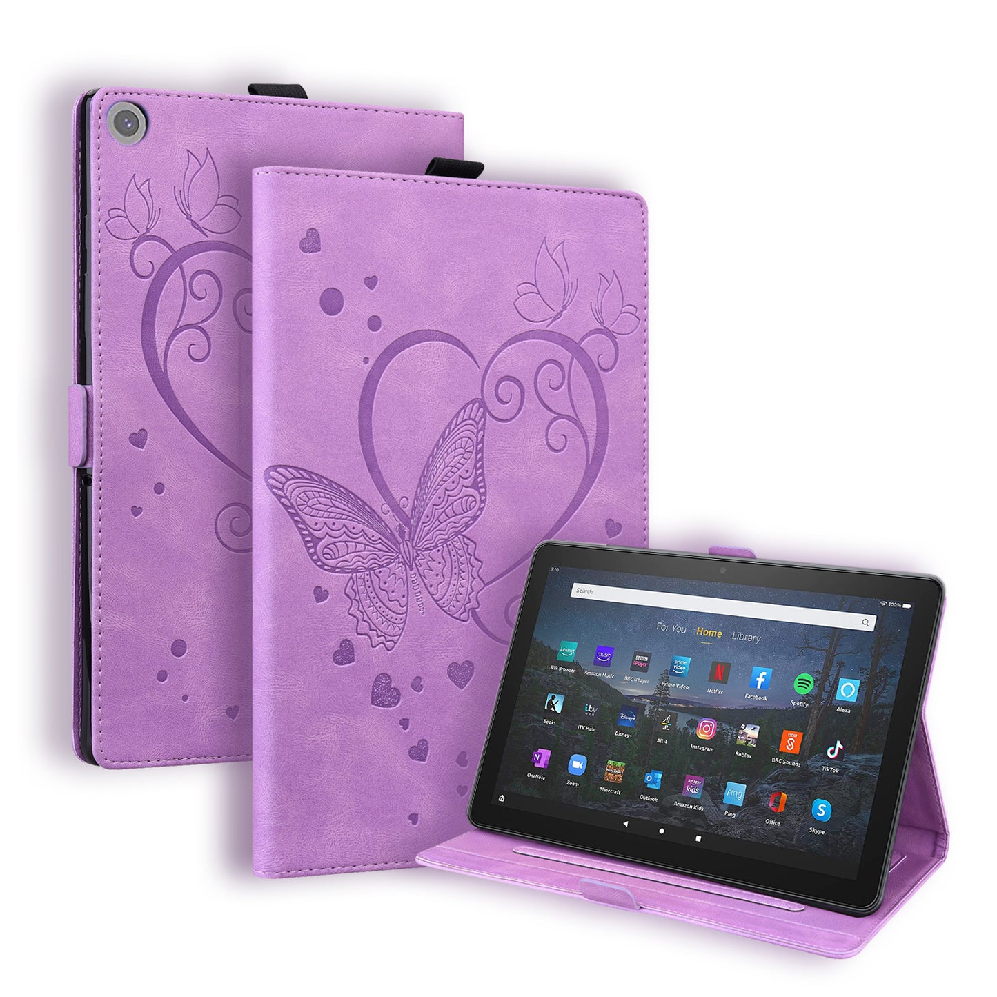 Love Butterfly Kindle Fire HD8 (2016) Grils Leather Case Embossing Wallet Flip Stand