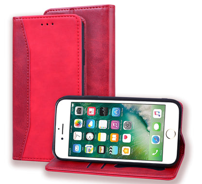 Business Stitching iPhone 8 Leather Case Homochromatic Retro Wallet Stand