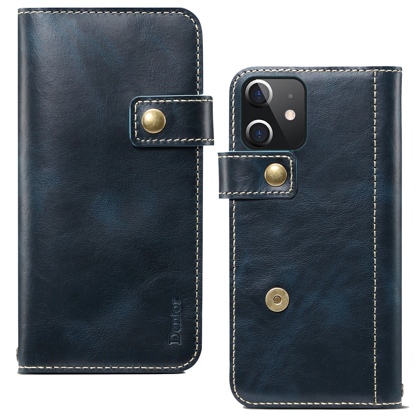 Waxed Cowhide Leather iPhone 12 Mini Magnetic Buckle Case Wallet Stand