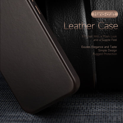 Naples Card Slots Magnetic iPhone 14 Genuine Leather Case Hand-Craft Metal