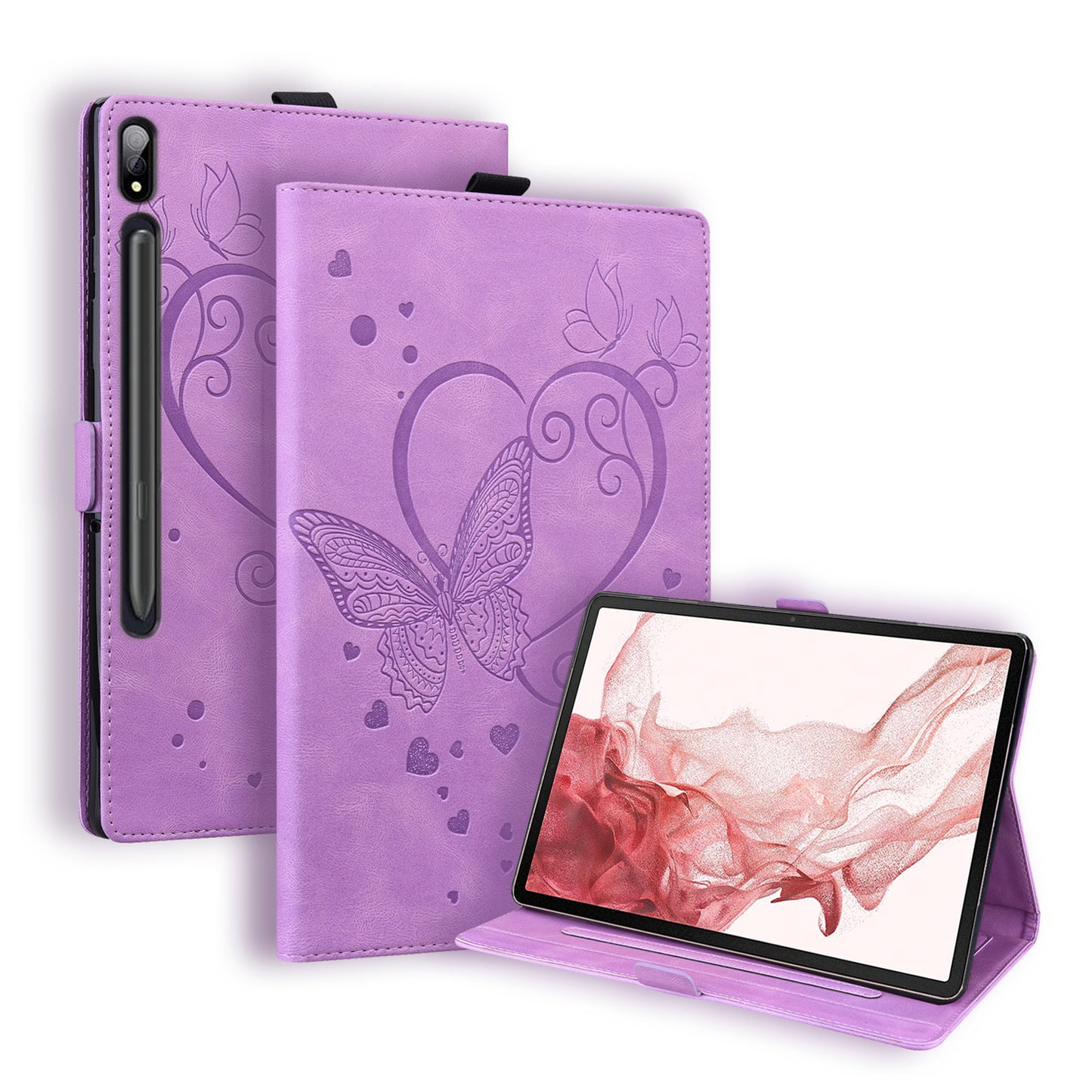 Love Butterfly Galaxy Tab S9 Grils Leather Case Embossing Wallet Flip Stand