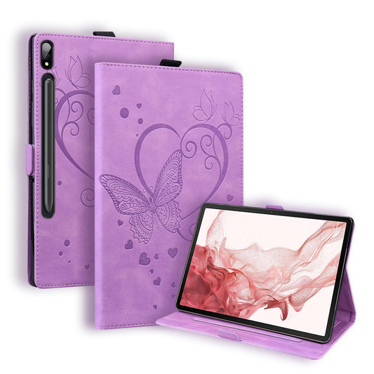 Love Butterfly Galaxy Tab S9+ Grils Leather Case Embossing Wallet Flip Stand