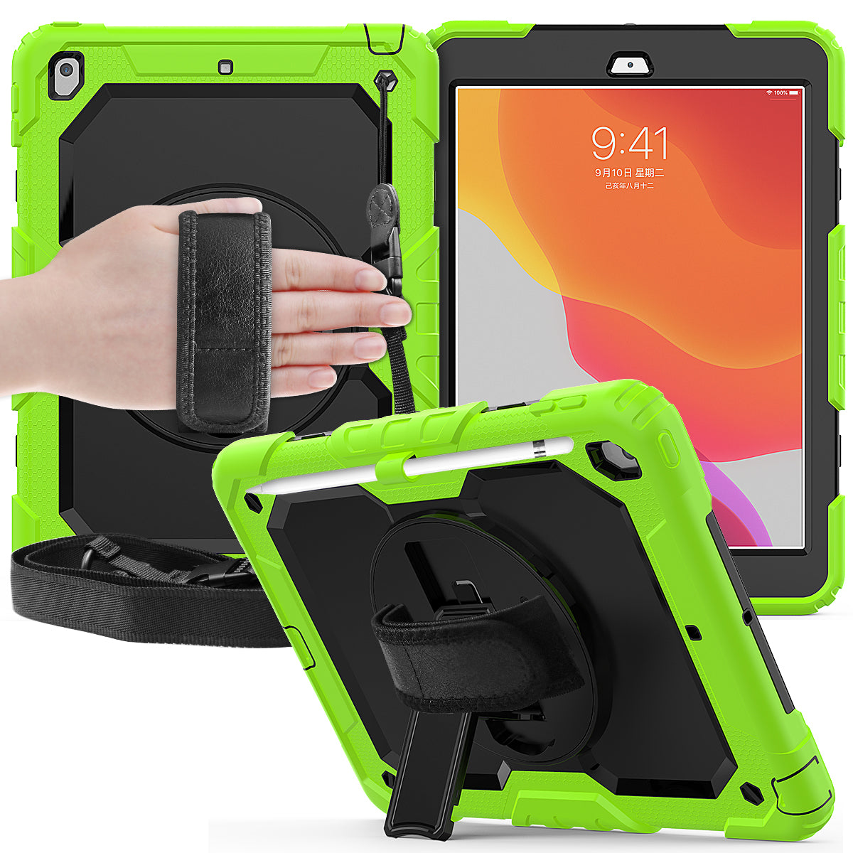 Tough Strap iPad 7 Shockproof Case Multi-functional Built-in Screen Protector