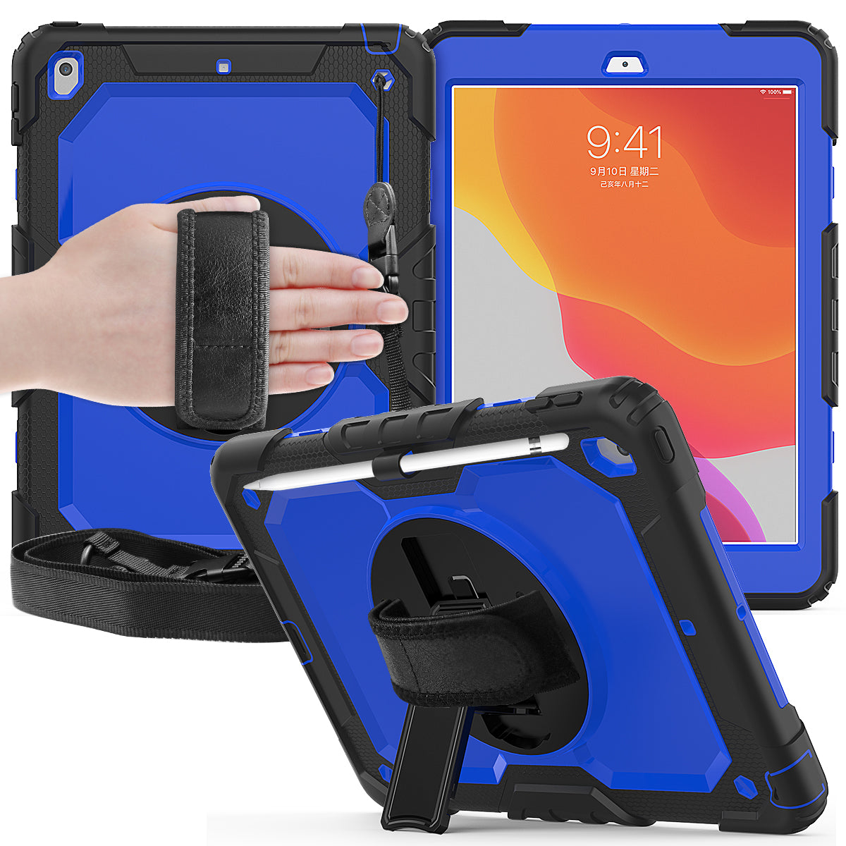 Tough Strap iPad 9 Shockproof Case Multi-functional Built-in Screen Protector