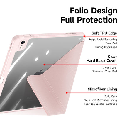 Magic Portrail Apple iPad 9 Leather Case Detachable Back Soft TPU Clear Mutiple Stand