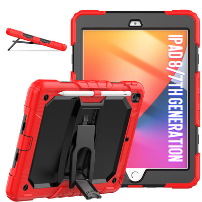 Kickstand iPad 8 Shockproof Case Built-in Screen Protector Shoulder Strap Detachable