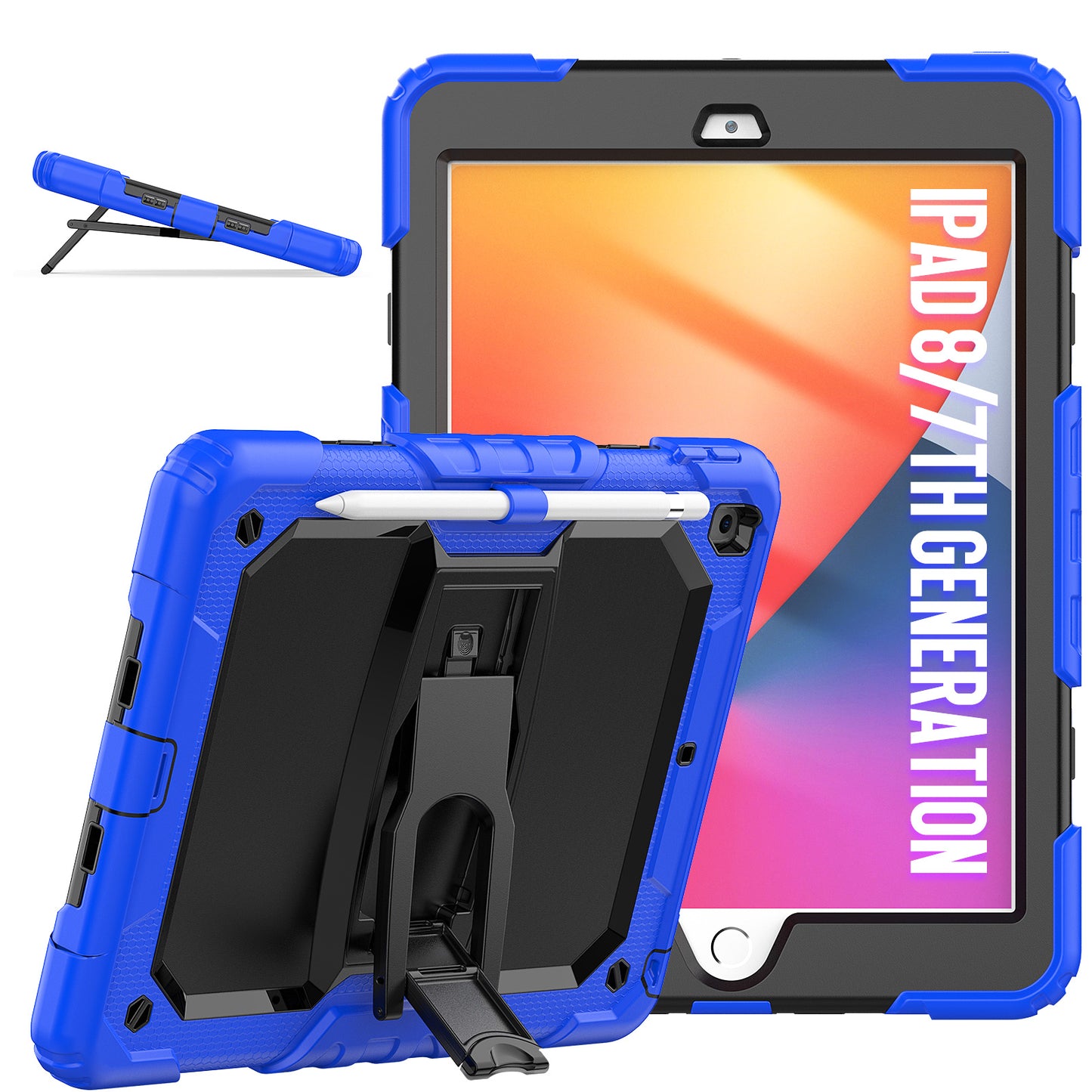 Kickstand iPad 9 Shockproof Case Built-in Screen Protector Shoulder Strap Detachable