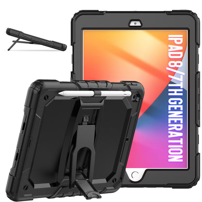 Kickstand iPad 8 Shockproof Case Built-in Screen Protector Shoulder Strap Detachable