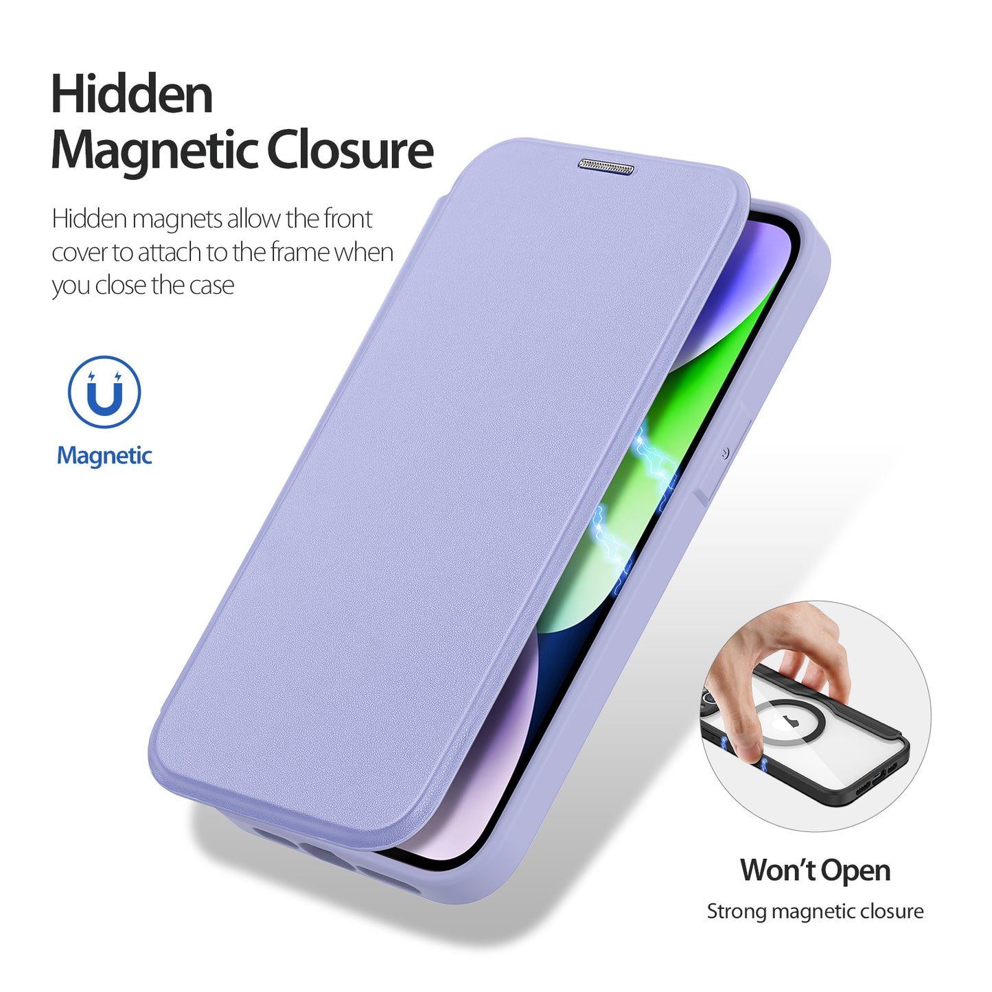 Skin Practical iPhone 14 Plus Leather Case Card Holder Magnetic Stand