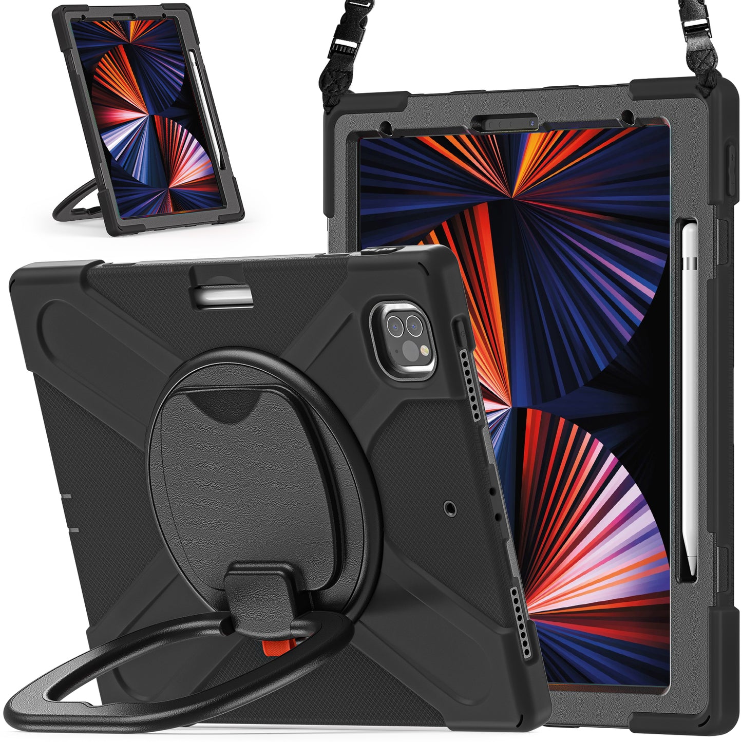 Pirate Box iPad Pro 12.9 (2021) Case Hook Stand Rotating with Hand Holder Shoulder Strap