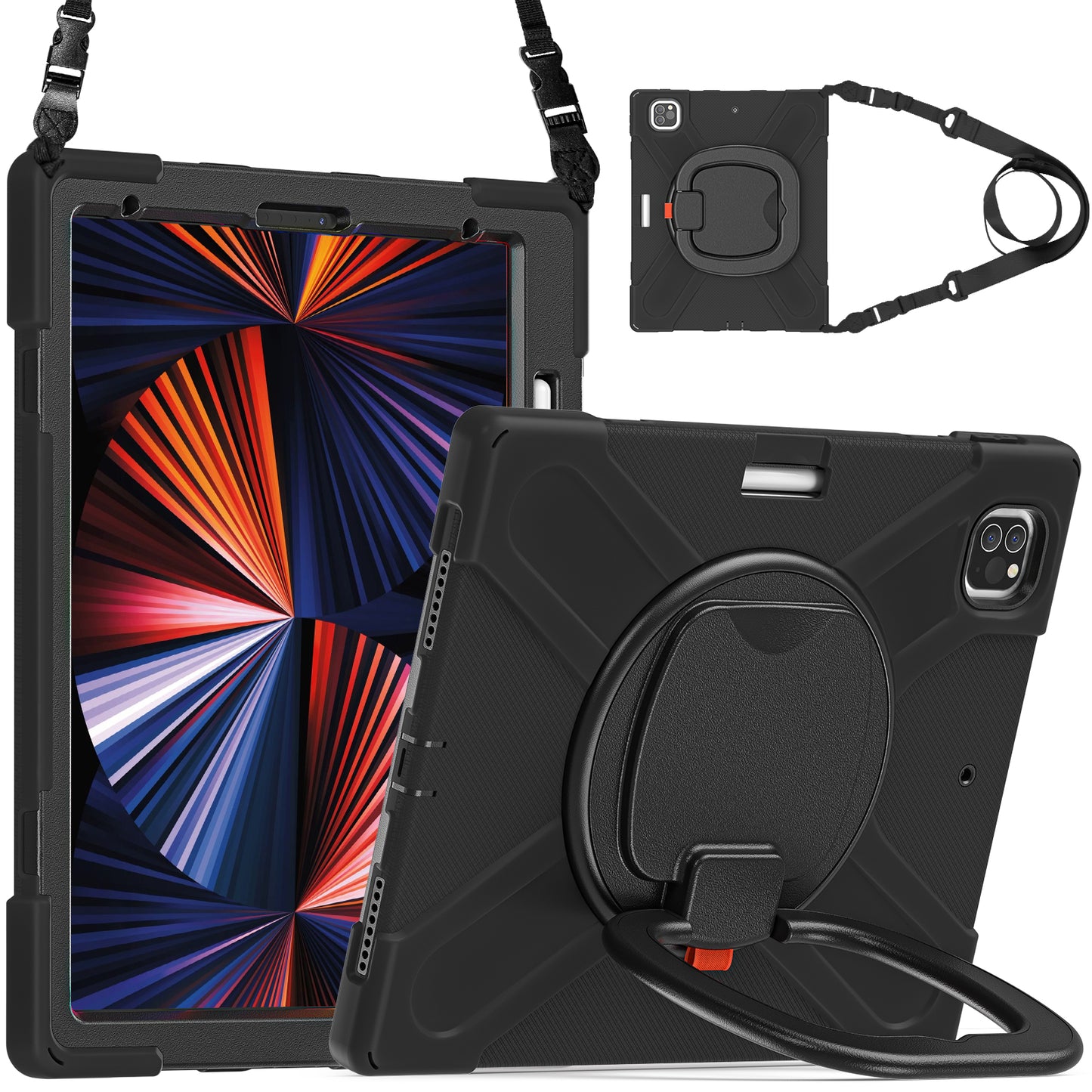 Pirate Box iPad Pro 12.9 (2022) Case Hook Stand Rotating with Hand Holder Shoulder Strap