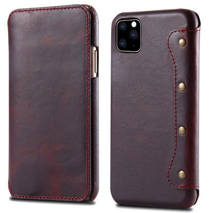 Waxed Cowhide Leather iPhone 11 Pro Max Willow Nail Case Wallet Stand Classical