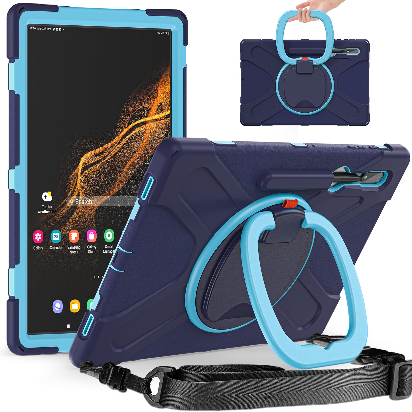 Pirate Box Galaxy Tab S8 Ultra Case Hook Stand Rotating Hand Holder Shoulder Strap