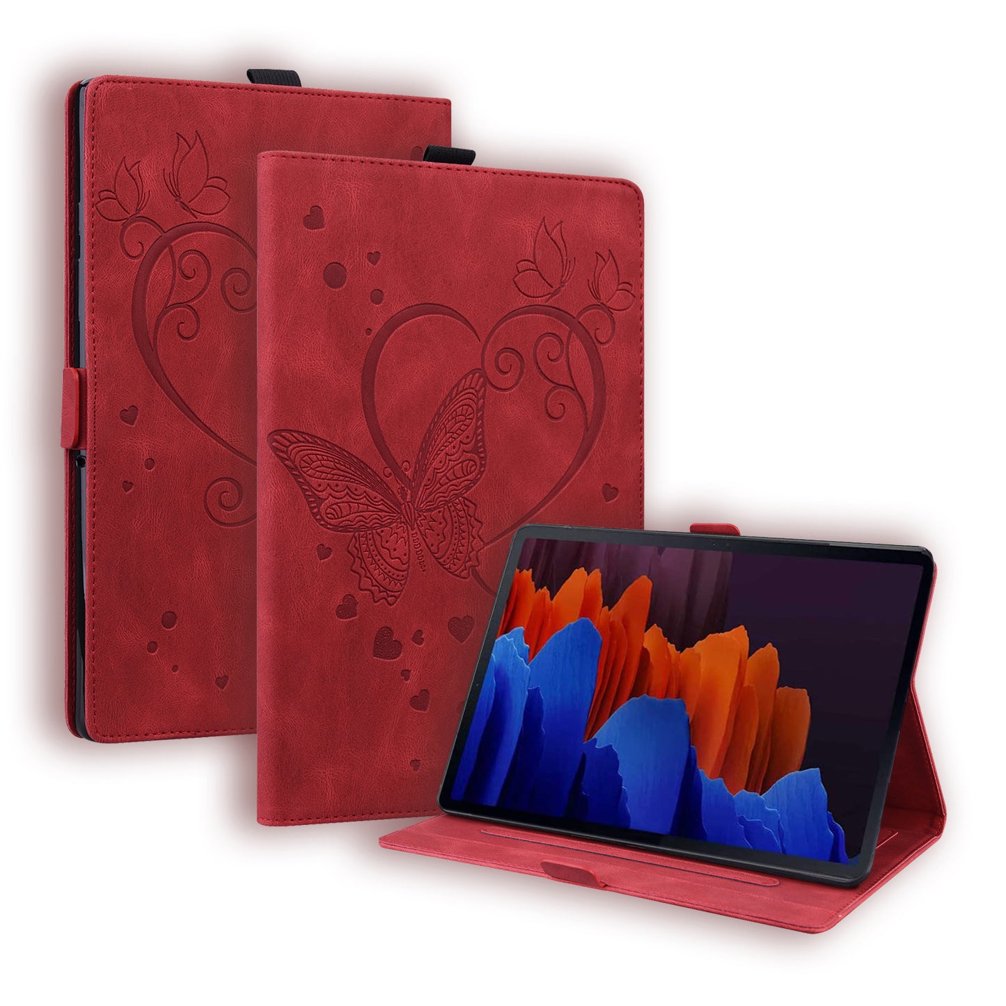 Love Butterfly Galaxy Tab S8 Ultra Grils Leather Case Embossing Wallet Flip Stand