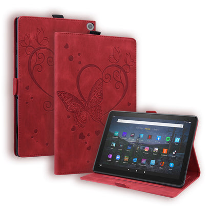 Love Butterfly Kindle Fire HD10 Plus (2021) Grils Leather Case Embossing Wallet Flip