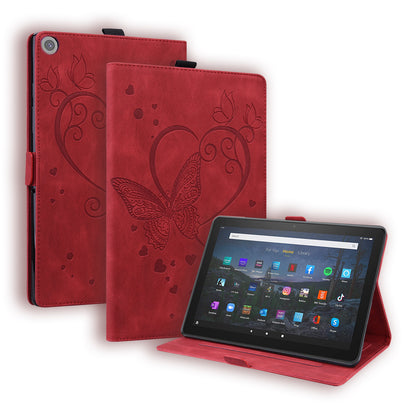 Love Butterfly Kindle Fire HD10 (2019) Grils Leather Case Embossing Wallet Flip Stand