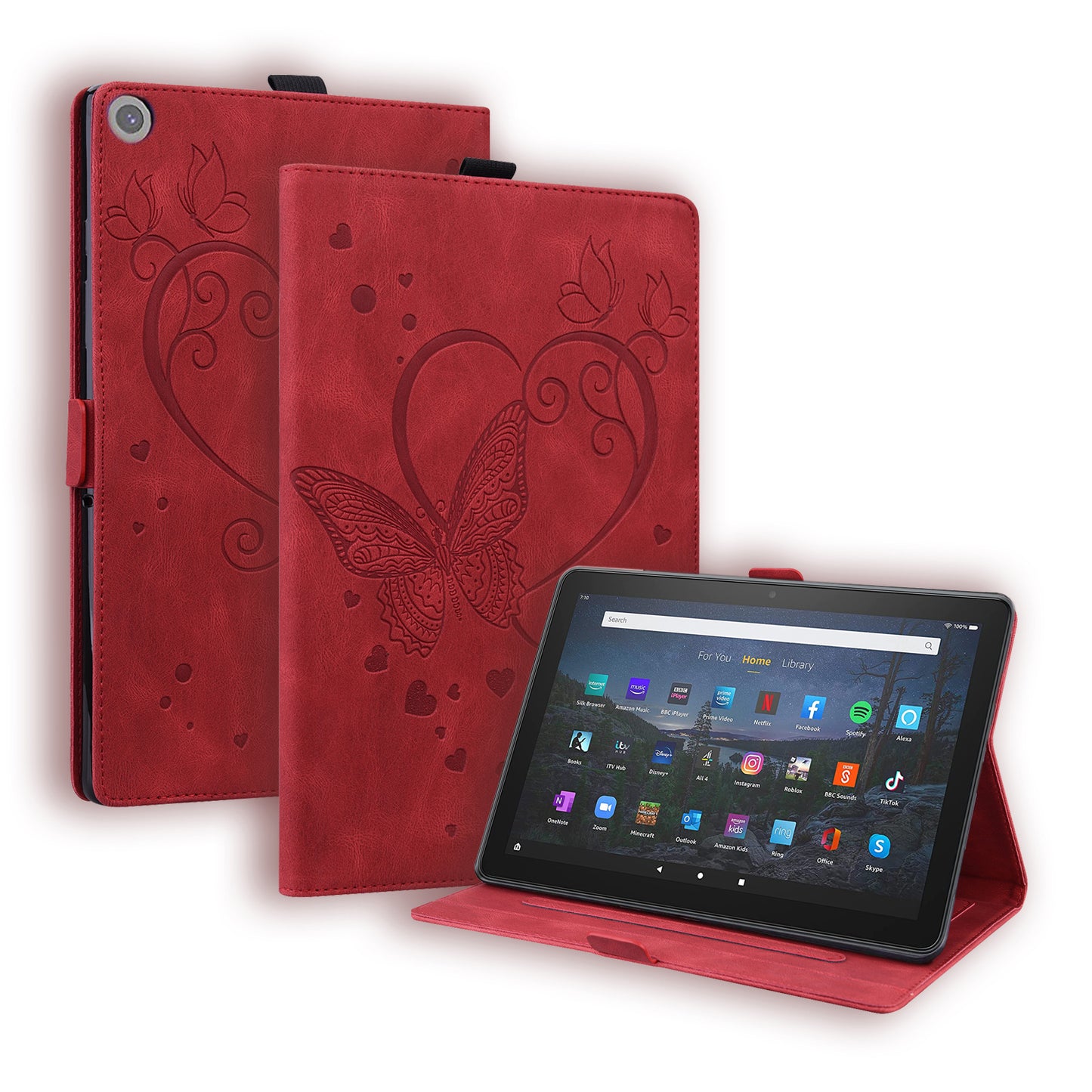 Love Butterfly Kindle Fire HD10 (2017) Grils Leather Case Embossing Wallet Flip Stand