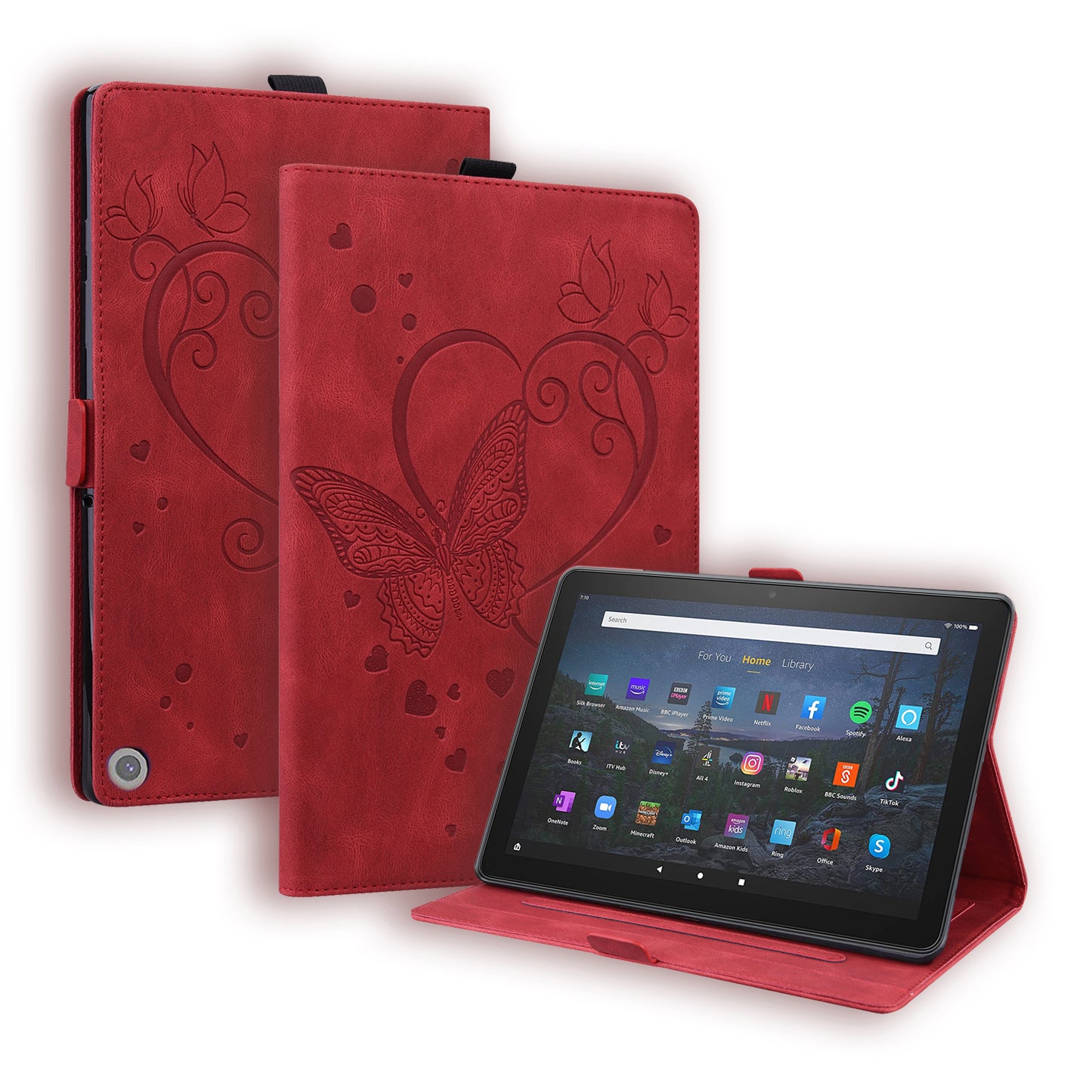 Love Butterfly Kindle Fire HD8 (2022) Grils Leather Case Embossing Wallet Flip Stand