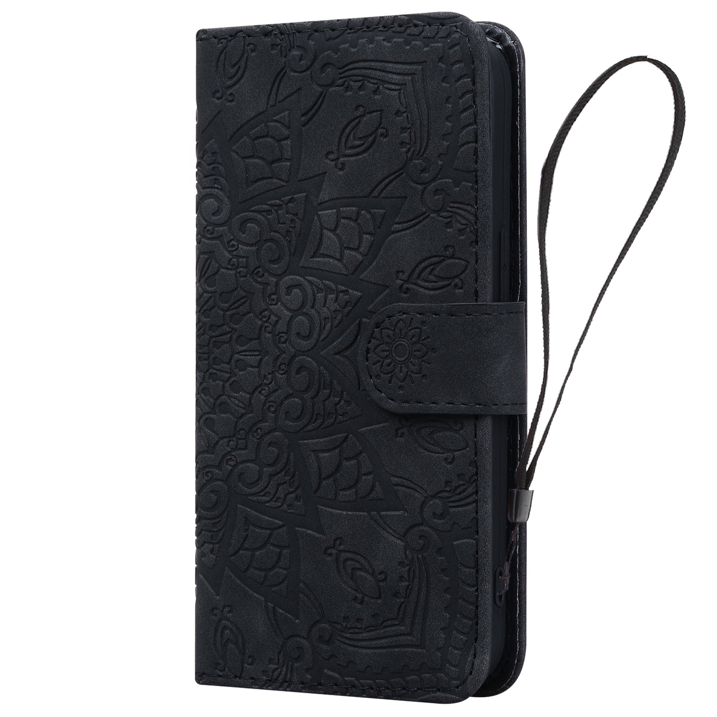 Double Hem Galaxy A24 Leather Case Embossing Sunflower Wallet Foldable Stand