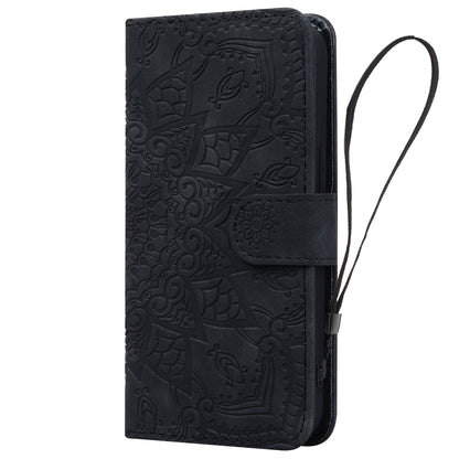 Double Hem Galaxy A24 Leather Case Embossing Sunflower Wallet Foldable Stand