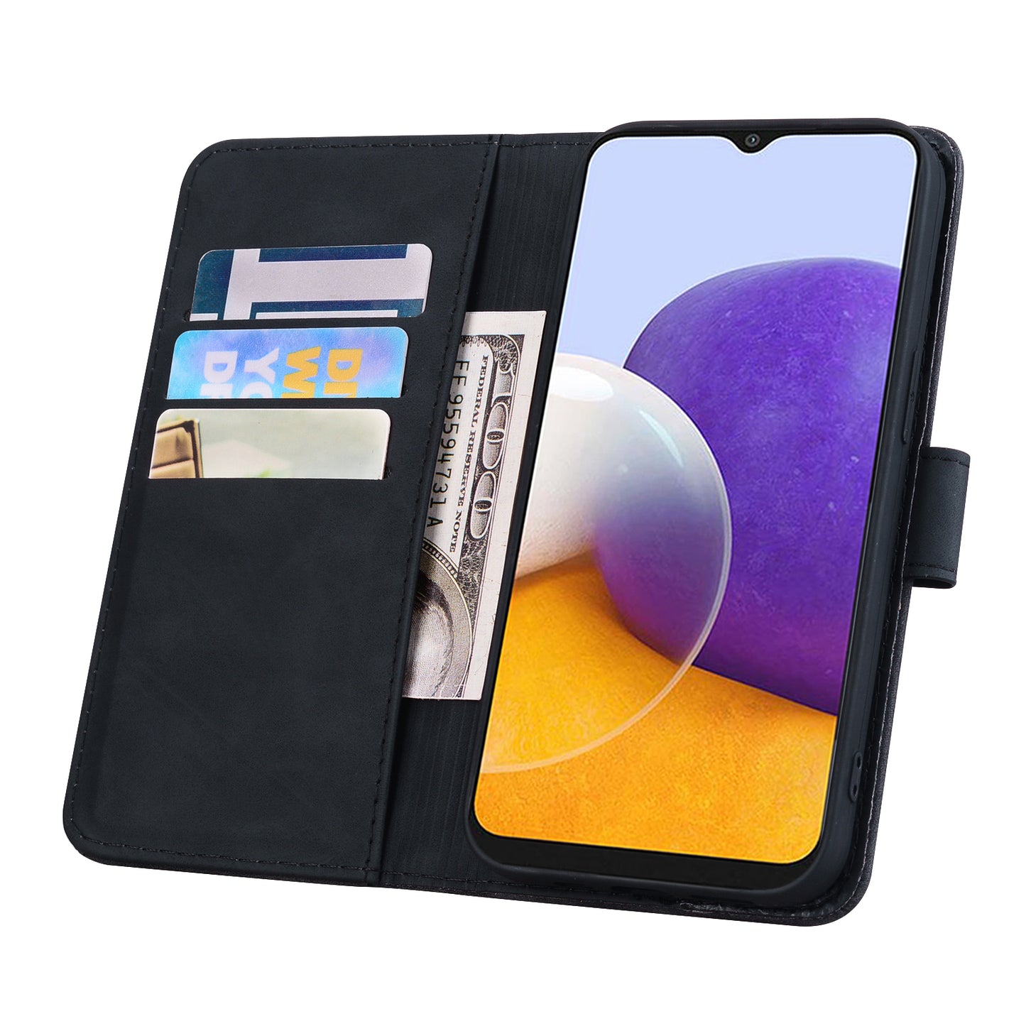 Double Hem Galaxy A24 Leather Case Embossing Sunflower Wallet Foldable Stand