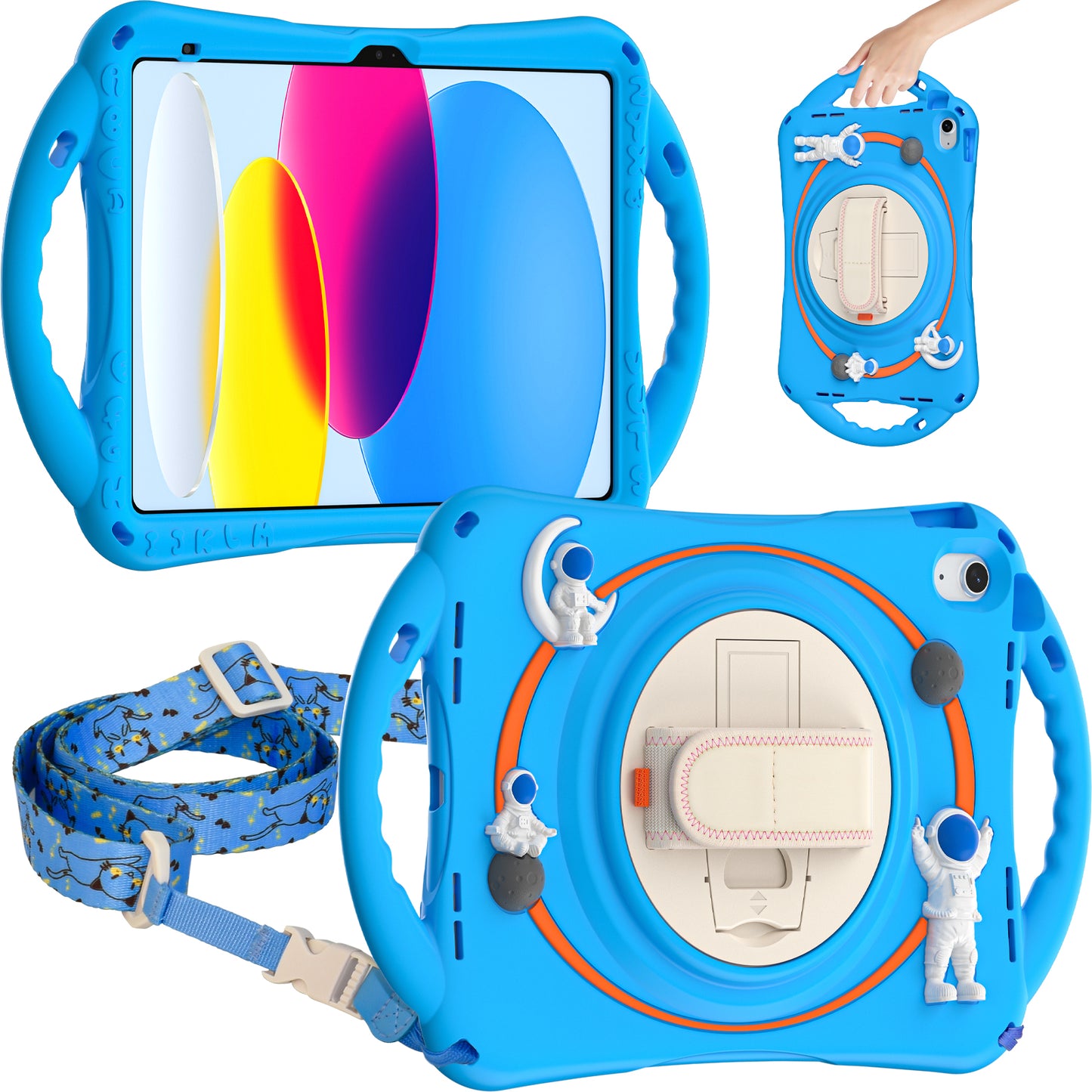 Spaceman iPad 10 Case 360 Rotating Hand Strap Removable Shoulder Strap