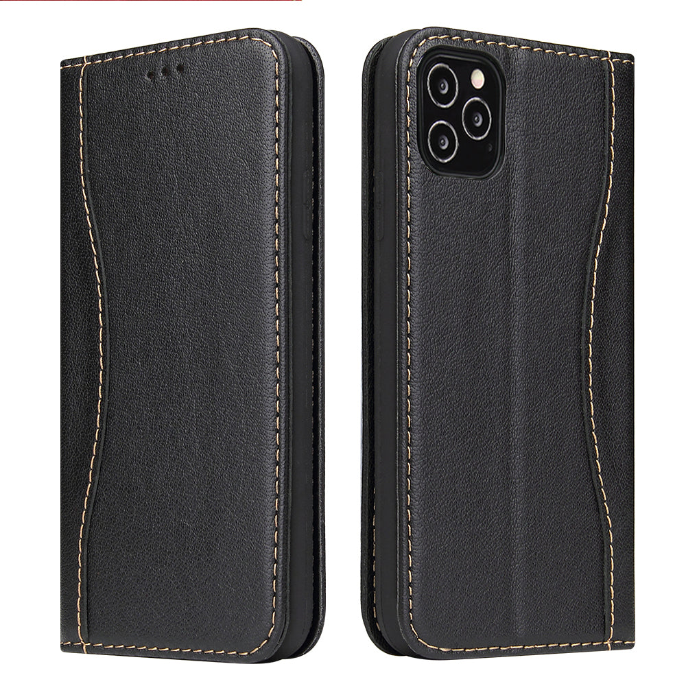 West Gun iPhone 12 Genuine Leather Case Classical Wallet Stand