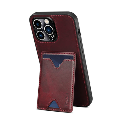 Waxed Cowhide Leather iPhone 13 Pro Wallet Cover Verticle Magnetic Kickstand