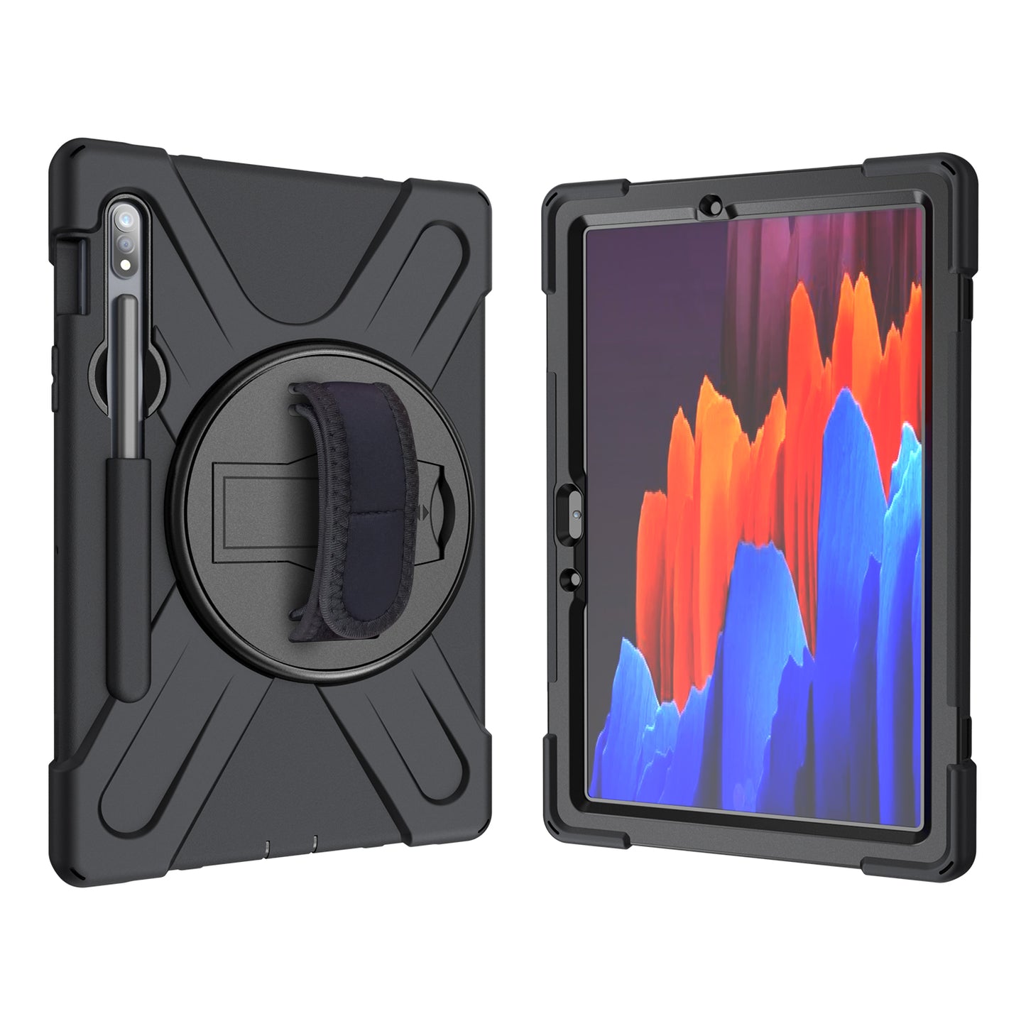 Pirate King Galaxy Tab S7 Case 360 Rotating Stand with Hand Holder Shoulder Strap