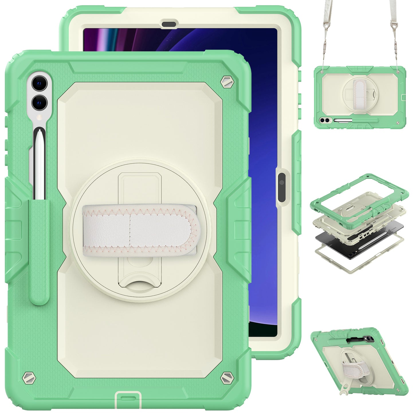 Tough Strap Galaxy Tab S9+ Shockproof Case Multi-functional Built-in Screen Protector