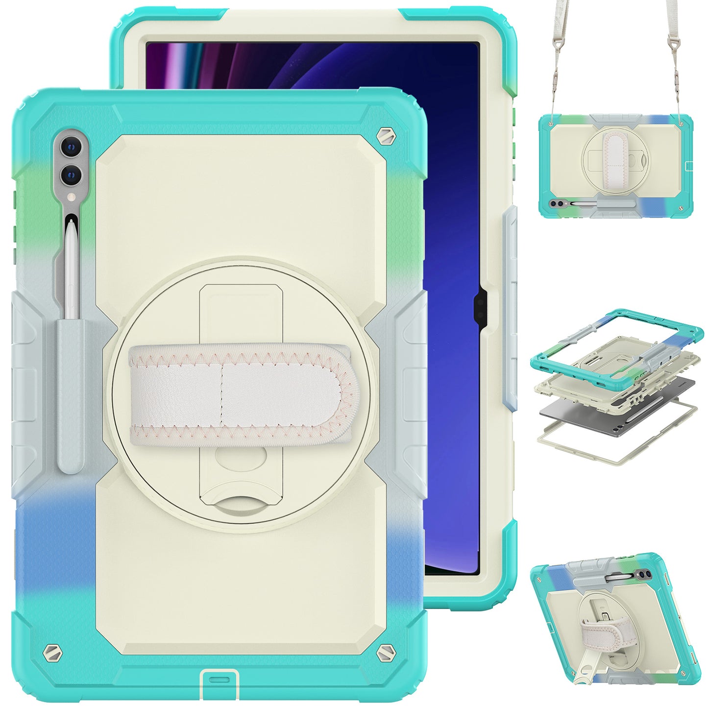 Tough Strap Galaxy Tab S9 Ultra Shockproof Case Multi-functional Built-in Screen Protector