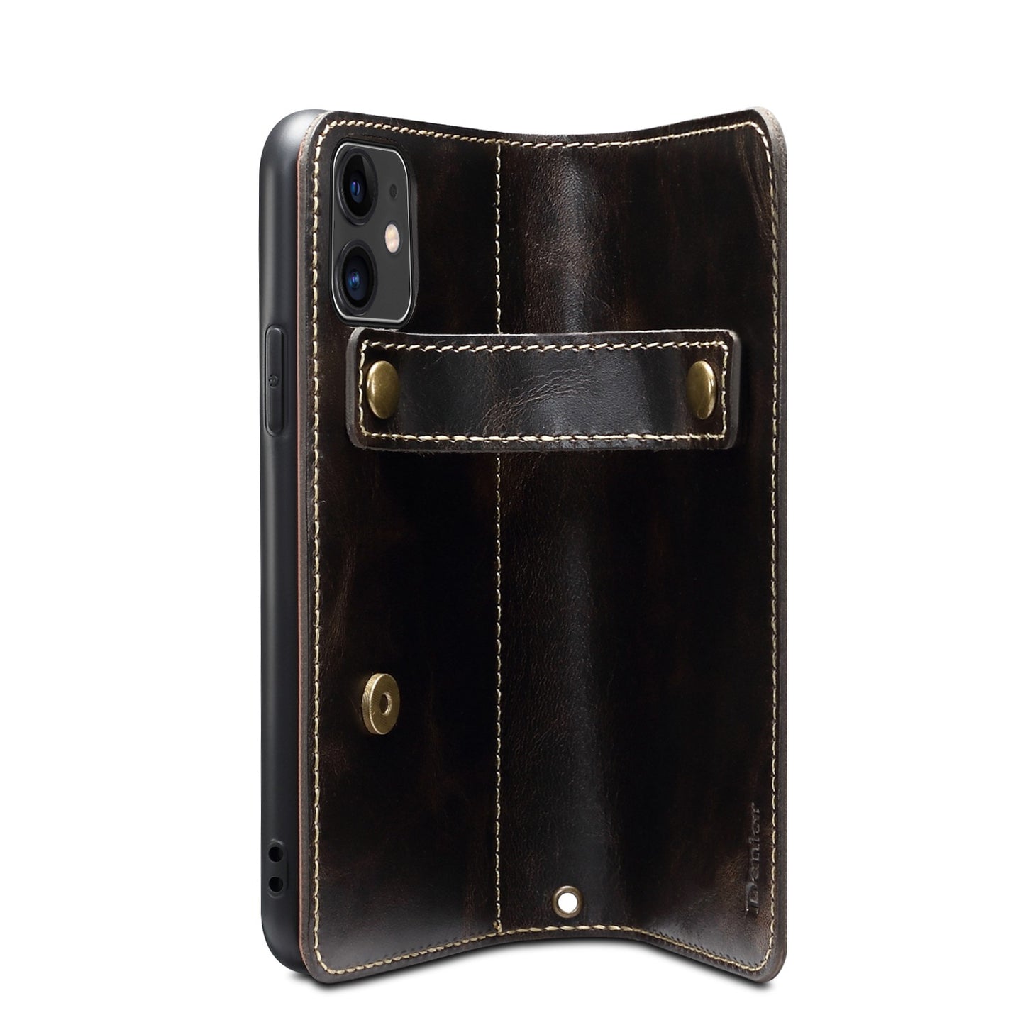 Waxed Cowhide Leather iPhone 12 Mini Magnetic Buckle Case Wallet Stand