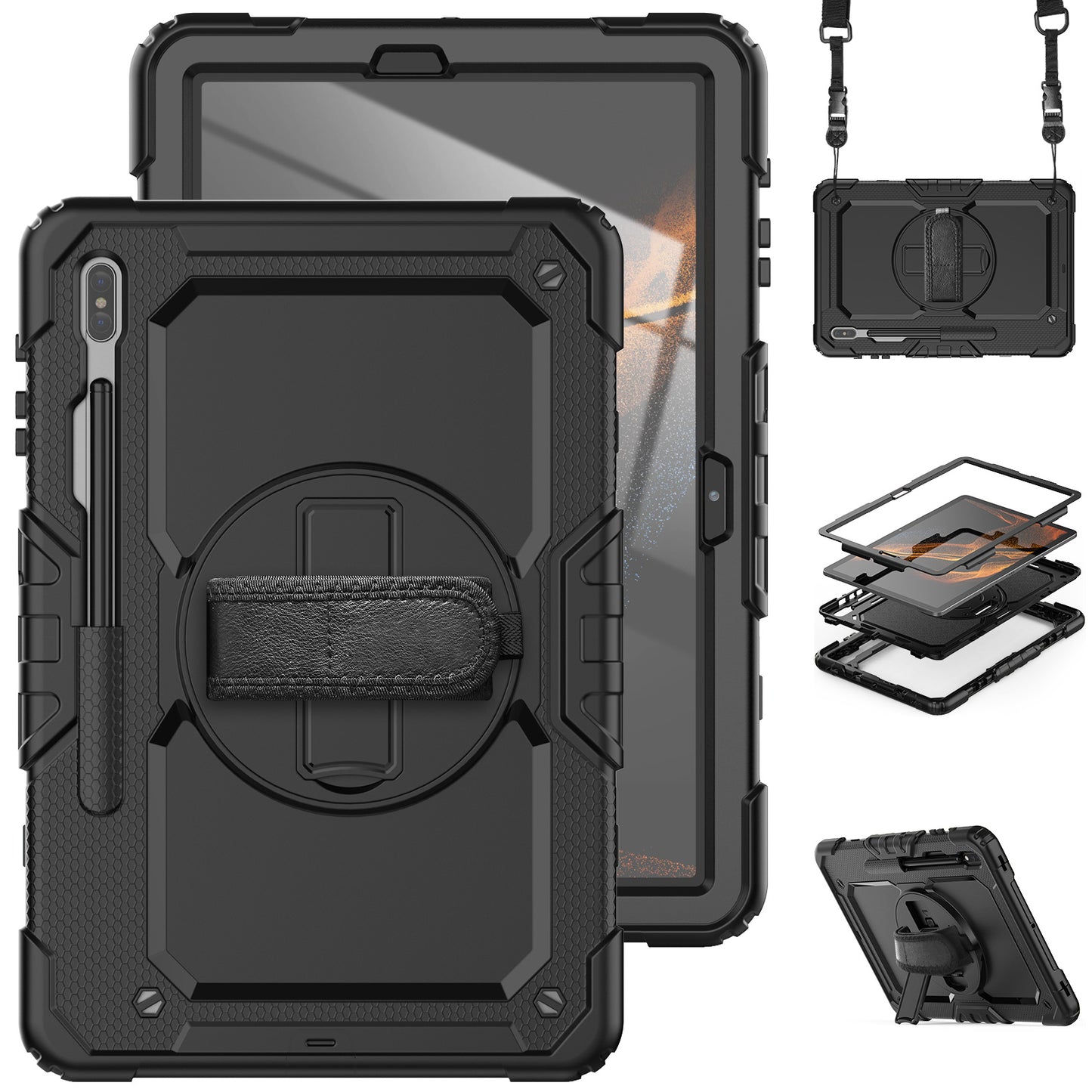 Tough Strap Galaxy Tab S7 FE Shockproof Case Multi-functional Built-in Screen Protector