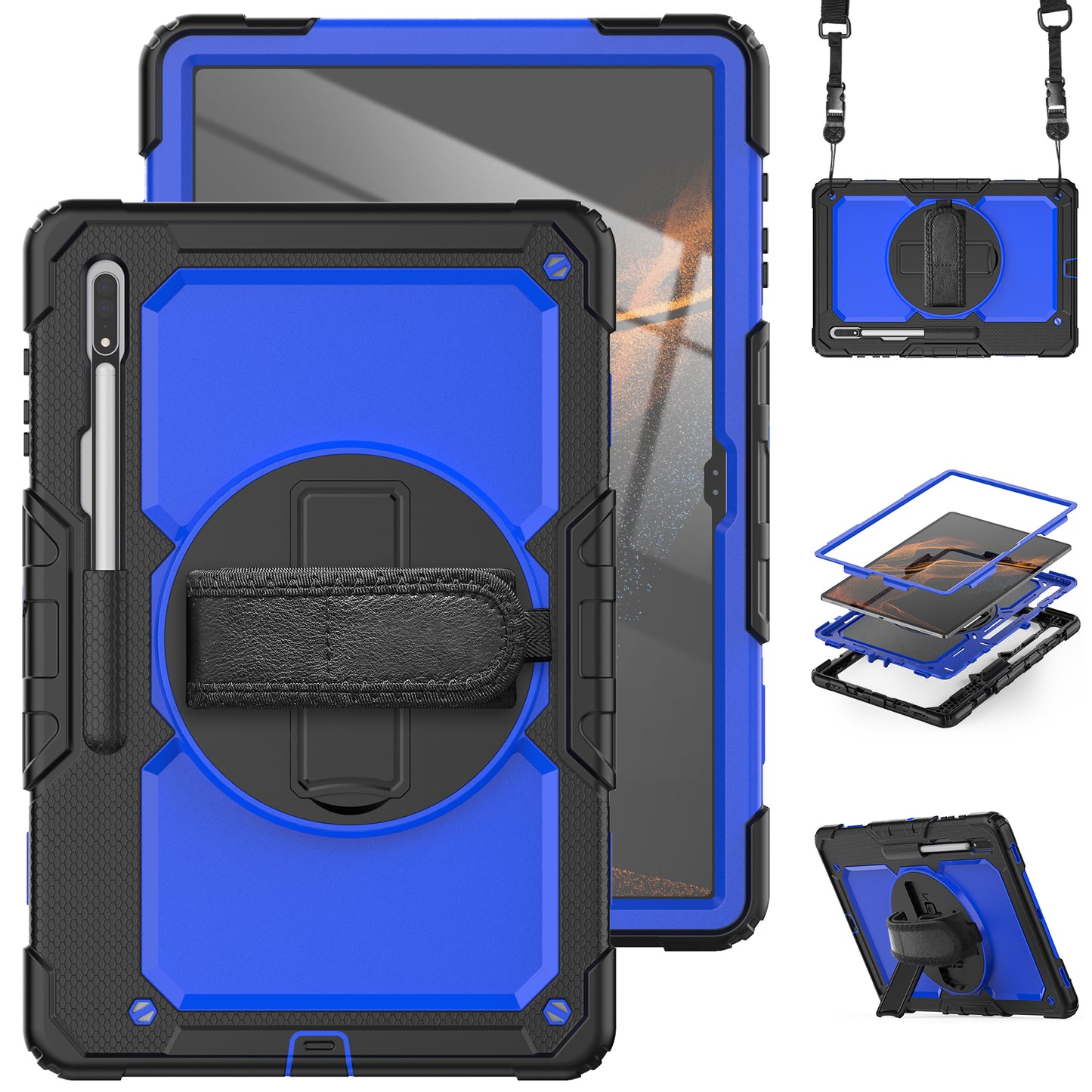 Tough Strap Galaxy Tab S8 Ultra Shockproof Case Multi-functional Built-in Screen Protector